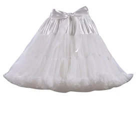 Women Retro Ballet Tutu Tulle Skirts Princess Petticoat Bridal Skirt with Belt One Size White