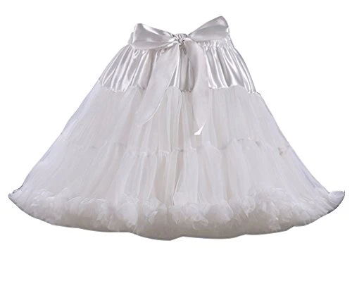 Women Retro Ballet Tutu Tulle Skirts Princess Petticoat Bridal Skirt with Belt One Size White