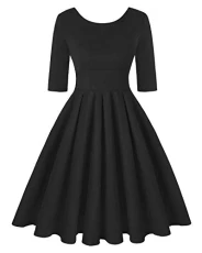Women Retro Dress Rockabilly Hepburn Pleated Floral Swing Cocktail Vintage Vintage Tea Dresses (Plain Black,Size XL) Women Retro Dress Rockabilly Hepburn Pleated Floral Swing Cocktail Vintage Vintage Tea Dresses (Plain Black,Size XL)