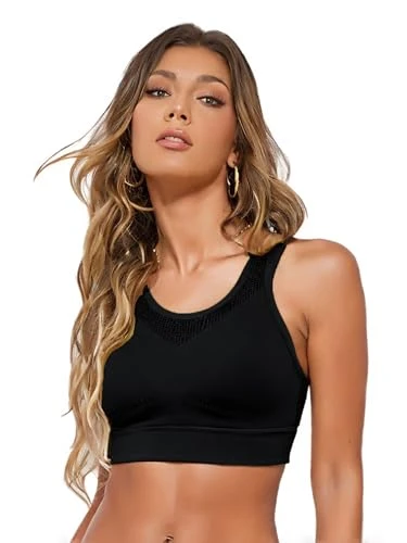 Women Ribbed Seamless Sports Bra Wireless Support Yoga Workout Bra Gym Fitness Crop Tank Vest Black M