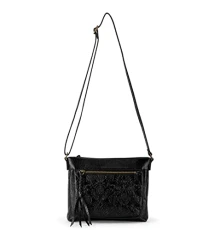 Women Sanibel Mini Leather Shoulder Bag, Black Floral Embossed Ii, One Size