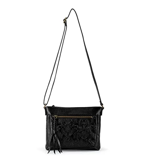 Women Sanibel Mini Leather Shoulder Bag, Black Floral Embossed Ii, One Size