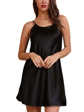 Women Satin Chemise Sexy Negligee Nightdress Strap Lingerie Soft Silky Nightgown Sleepwear Nighties XL Black Black 3