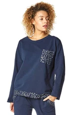 Women Sequin Pocket Lounge Top - Ladies Autumn Winter Casual Day Chilling Long Sleeve Round Neck Cosy Gifts for Her Loungewear Pyjama Tops - Midnight Blue - Size S Women Sequin Pocket Lounge Top - Ladies Autumn Winter Casual Day Chilling Long Sleeve Round Neck Cosy Gifts for Her Loungewear Pyjama Tops - Midnight Blue - Size S