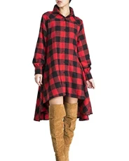 Women Sexy Casual Lace Up V Neck Long Sleeve Split Wrap Check Top Blouse Shirt Mini Dress Red 16 Women Sexy Casual Lace Up V Neck Long Sleeve Split Wrap Check Top Blouse Shirt Mini Dress Red 16