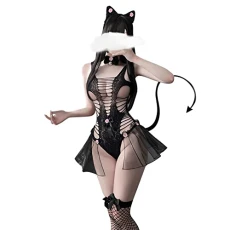 Women Sexy Devil Cosplay Lingerie Costume Cute Cat Lingerie Jumpsuit Mesh Hollow Out Bow Mini babydoll Bodysuits Underwear Nightdress Clubwear, Black Women Sexy Devil Cosplay Lingerie Costume Cute Cat Lingerie Jumpsuit Mesh Hollow Out Bow Mini babydoll Bodysuits Underwear Nightdress Clubwear, Black