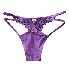Women Sexy Lace Hollow Out Embroidered Mesh Sheer Panties Hollow Out Low Waist Plus Size Underwear Panties Ruffled Panties Women Purple