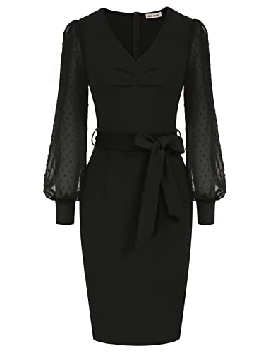 Women Sexy V Neck Bodycon Dress Ruched Wedding Guest Party Pencil Black Cocktail Oversized Dress Black XXL