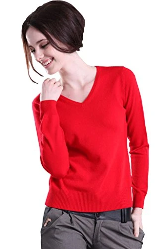 Women Sexy V-Neck Cashmere Sweater Long Sleeves Pure Color Pullover Autumn Winter Blouse Shirt Jumpe