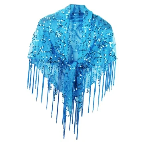 Women Shawl Wrap Evening Cape Sequined Stylish Fringed Breathable Sequin Bridal Shawl Sequin Shawl for Evening Summer Wedding, Blue