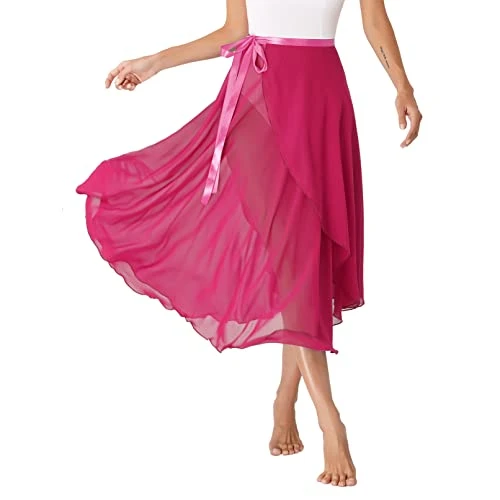 Women Sheer Chiffon Wrap Skirt Hip Scarf Midi Skirt Ballet Lyrical Dance Skirt Beach Cover Up Hot Pink One Size