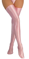 Women Shiny oily Hold ups Stockings Women's Wet Look Thigh High Stockings Trim Tights Nightwear Clubwear Dance Party Costume Pink