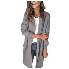 Women Short Blazer Festival Ladies Lightweight Slim Fit Transition Jacket with Side Pockets Long Sleeve Retro Summer Lapel Blazer, Grey, XX-Large