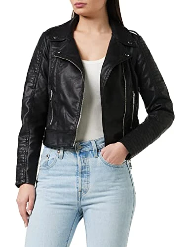 Women short coated biker jacket Black 10 (S)