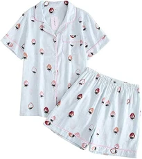 Women Short Pajama Set Nightwear 2 Pieces Soft PJ Loungewear (M, Blue)