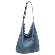 Women Shoulder Bag Denim Crossbody Hobo Tote Casual Purse Light Blue 12.9" L X 5" W X 14.9" H