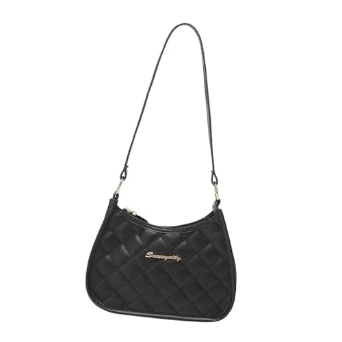 Women Shoulder Bag Tote Small Elegant PU Leather with Zipper Trendy Hobo Under The Arm Purse for Travel Street Vacation Party, Black Diamond