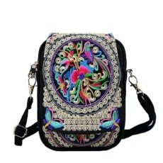 Women Shoulder Bag Travel Pouch Vintage Floral Embroidered Crossbody Zip Bag Embroidered Mobile Phone Bag Women Shoulder Bag Travel Pouch Vintage Floral Embroidered Crossbody Zip Bag Embroidered Mobile Phone Bag