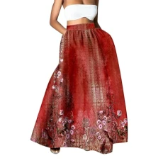 Women Skirt Vintage Floral Print High Waist Skirt High Elastic Pleated A-line Maxi Skirt Summer Big Swing Beach Skirt with Pocket(D Red,M) Women Skirt Vintage Floral Print High Waist Skirt High Elastic Pleated A-line Maxi Skirt Summer Big Swing Beach Skirt with Pocket(D Red,M)