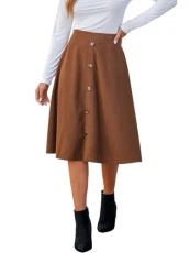 Women Skirts High Waist Button-Front Skirt Holiday Midi Skirt Short Skirts Brown M Women Skirts High Waist Button-Front Skirt Holiday Midi Skirt Short Skirts Brown M
