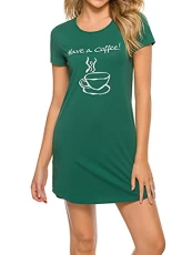 Women Sleep Shirt Dress Casual Loose Soft Home T-Shirt Dress Nightwear Nightgowns Jersey Night Shirt Nightie Sleepwear Loungewear Green S