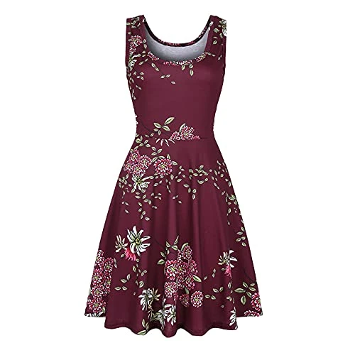 Women Sleeveless Printing Summer Birthday Party Charming Suit Friend's Gifts Beach A Line Casual Overalls Shift Dress Floral Dress Layered Skirt