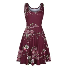 Women Sleeveless Printing Summer Birthday Party Charming Suit Friend's Gifts Beach A Line Casual Overalls Shift Dress Floral Dress Layered Skirt