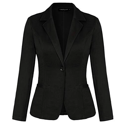 Women Slim Fit One Button Office Blazer Casual Jacket with Pockets(Black S)