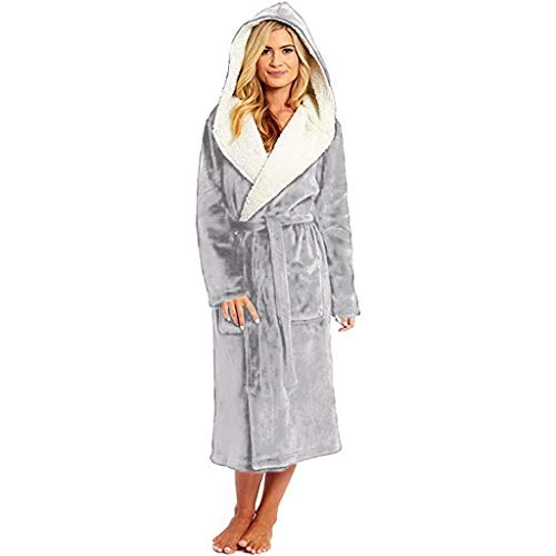 Women Soft Plus Size Robe Ladies Fluffy Warm Hooded Dressing Gown Plush Bath Robe Shawl Housecoat Nightshirts
