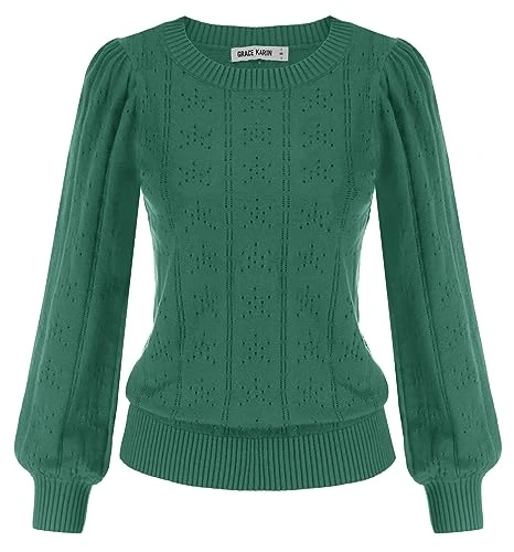 Women Soft Sweater Pullover Long Sleeve Casual Daily Office Jumper Knitwear Light Green M