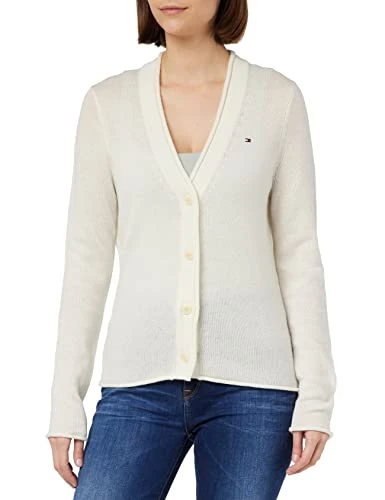 Women Soft Wool Cardigan with Buttons, White (Ecru), S