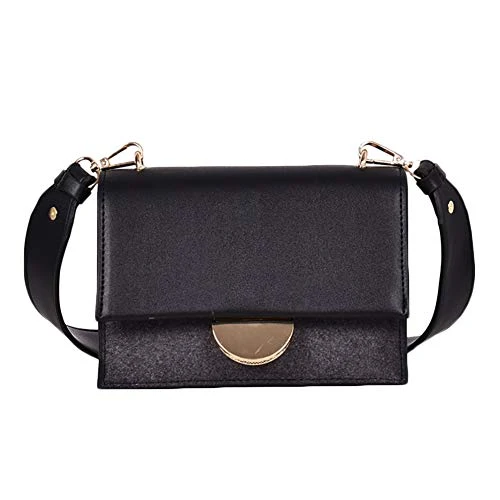 Women Solid Color Pu Leather Handbag Shoulder Tote Bag Purse Bags Cross Body Bag Black