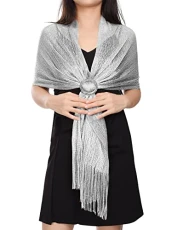 Women Sparkling Shawls and Wraps Silver Shawl Metallic Scarf for Bridal Bridesmaid Wedding Evening Party Formal Ball, silver, One size Women Sparkling Shawls and Wraps Silver Shawl Metallic Scarf for Bridal Bridesmaid Wedding Evening Party Formal Ball, silver, One size