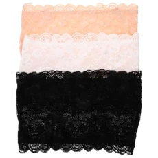 Women Strapless Bandeau Bra Floral Lace Padded See Through Tube Top with Bra-XL 3Pcs