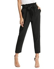 Women Summer Business Casual Pants High Waist Slim Cropped Pants Paper Bag Trousers Black S Women Summer Business Casual Pants High Waist Slim Cropped Pants Paper Bag Trousers Black S