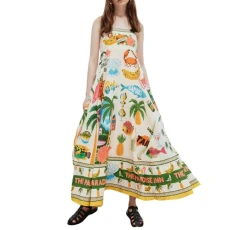 Women Summer Cami Dress Flowy Smocked Maxi Dress Sleeveless Graffiti Print Tube Dress Spaghetti Strap Y2k Beach Sundress (A Multicolor, M)
