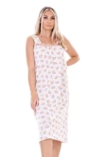 Women Summer Nightdress Strap Floral Cotton Lace Soft Long Nightwear Peach