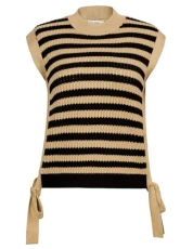Women Summer Striped Pullover Sweaters Casual Ribbed Sleeveless Knit Streetwear Khaki-Black Stripe 2XL Women Summer Striped Pullover Sweaters Casual Ribbed Sleeveless Knit Streetwear Khaki-Black Stripe 2XL