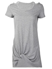 Women Summer T Shirt Dresses Solid Short Sleeve Twist Knot Ruched Loose Fit Cold Shoulder Short Dress Tunic Top Grey S Women Summer T Shirt Dresses Solid Short Sleeve Twist Knot Ruched Loose Fit Cold Shoulder Short Dress Tunic Top Grey S