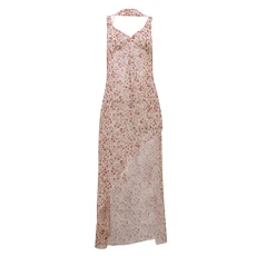 Women Summer V Neck Sleeveless Ruffle Maxi Long Dress Elegant Ladies Loose Floral Print Casual Party Beach Halter (Pink, S) Women Summer V Neck Sleeveless Ruffle Maxi Long Dress Elegant Ladies Loose Floral Print Casual Party Beach Halter (Pink, S)