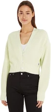 Women Sweater Cardigan Label Chunky, Green (Canary Green), L Women Sweater Cardigan Label Chunky, Green (Canary Green), L