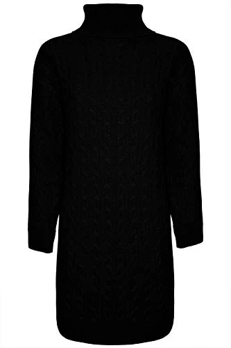 Women Sweater High Polo Neck Cable Jumper Dress Black Plus Size (UK 20/22)