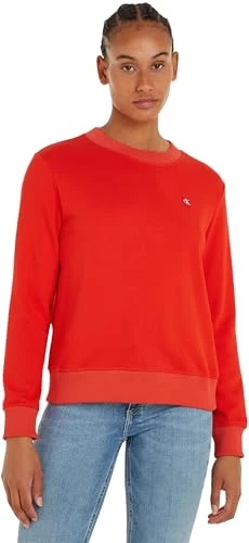 Women Sweatshirt Badge Crew Neck no Hood, Red (Fiery Red), L