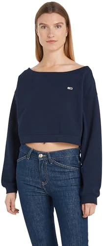 Women Sweatshirt Off Shoulder Boat Neck, Blue (Dark Night Navy), S