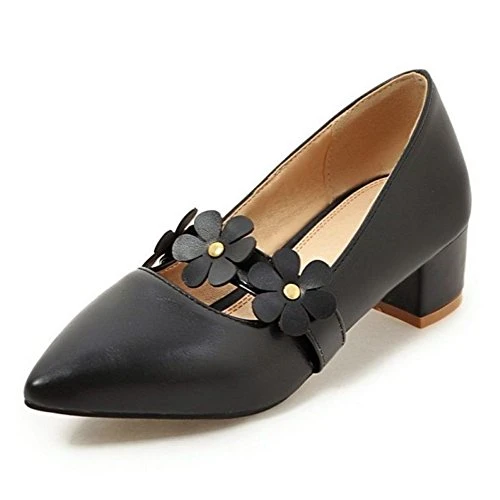 Women Sweet Style Flower Strap Court Shoes Mid Heel Slip-on Shoes 3 Colors Size 1-12.5 US (Black,32 