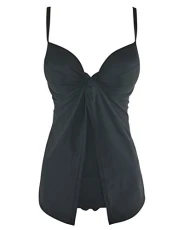 Women Swimsuit Tankini Vintage High Waisted Swimwear Beachwear Bathing Suits Bikini Set Plus Size Black 2XL