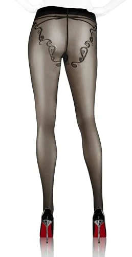 Women Tights with Pattern 20 Den Black Semi Transparent Semi Matt Smooth Pantyhose Bikini Black 4