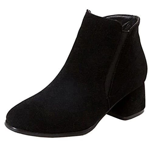 Women Trend All Match Plus Size & Small Size Ankle Booties Block Heel Zip Boots (Black, 34 EU)