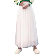 Women Tulle Skirt Pleated Skirt Height Waist A Line Mesh Leisure Fashion Skirt Lace Skirt Midi Pleated Skirt Casual Spring Skirt(C White,One Size)