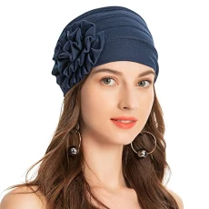 Women Turban Beanie Hat with Flower Chemo Headwear Elastic Head Wrap Cap(Floral Navy),One Size Women Turban Beanie Hat with Flower Chemo Headwear Elastic Head Wrap Cap(Floral Navy),One Size